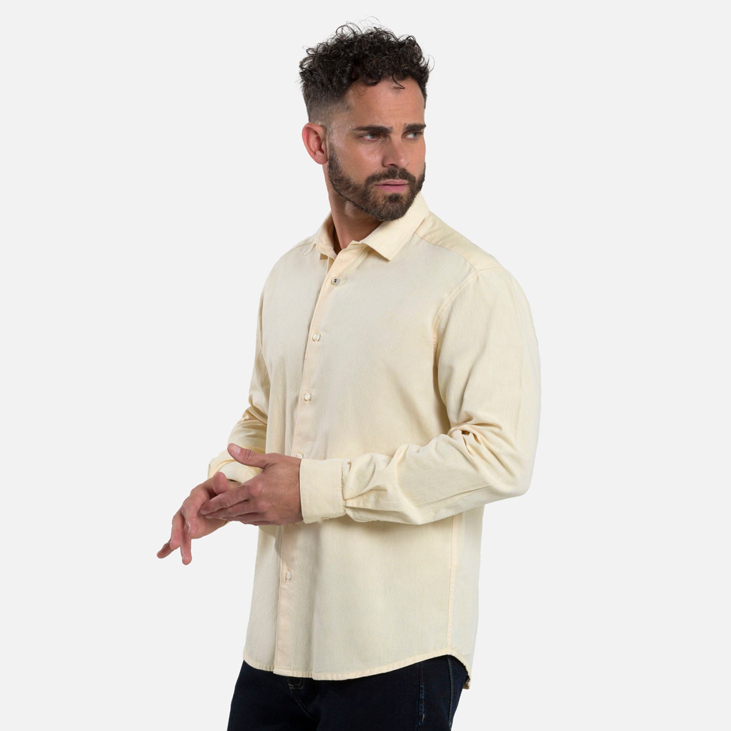 CAMISA MANGA LARGA COLOR AMARILLO CLARO
