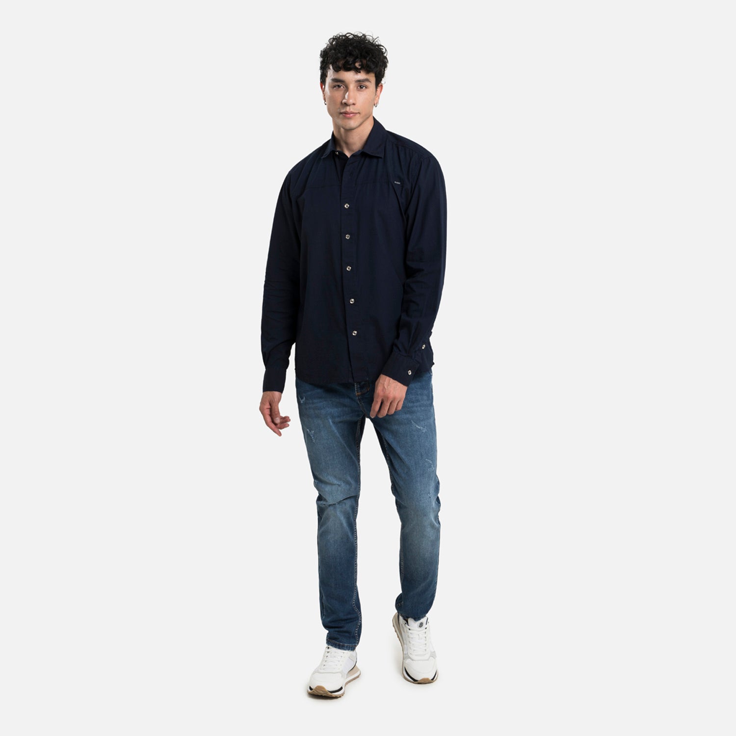 CAMISA MANGA LARGA COLOR AZUL INDIGO