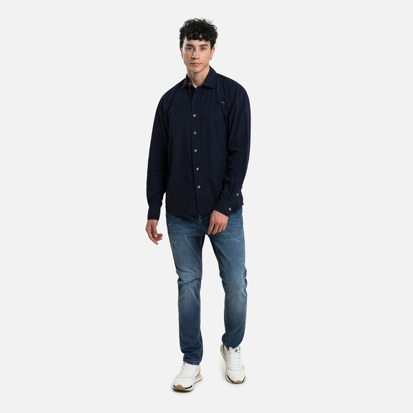 CAMISA MANGA LARGA COLOR AZUL INDIGO
