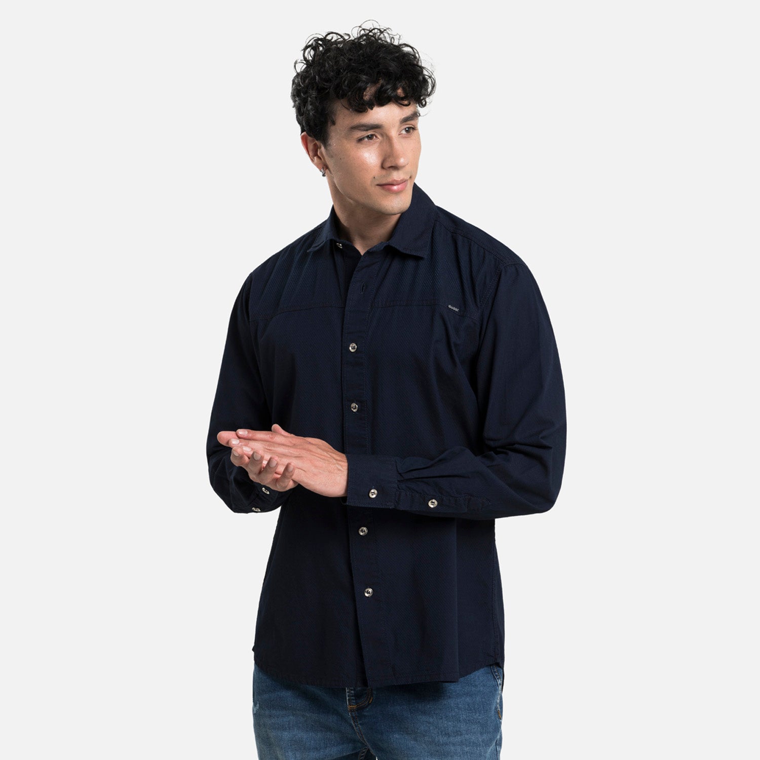 CAMISA MANGA LARGA COLOR AZUL INDIGO