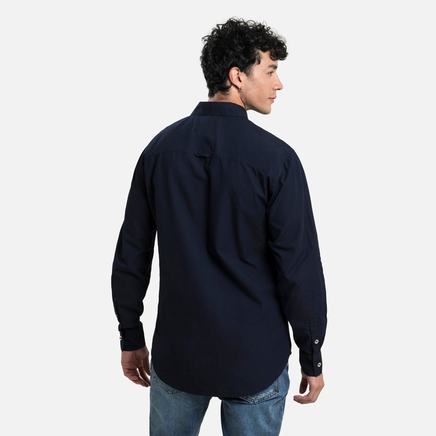 CAMISA MANGA LARGA COLOR AZUL INDIGO