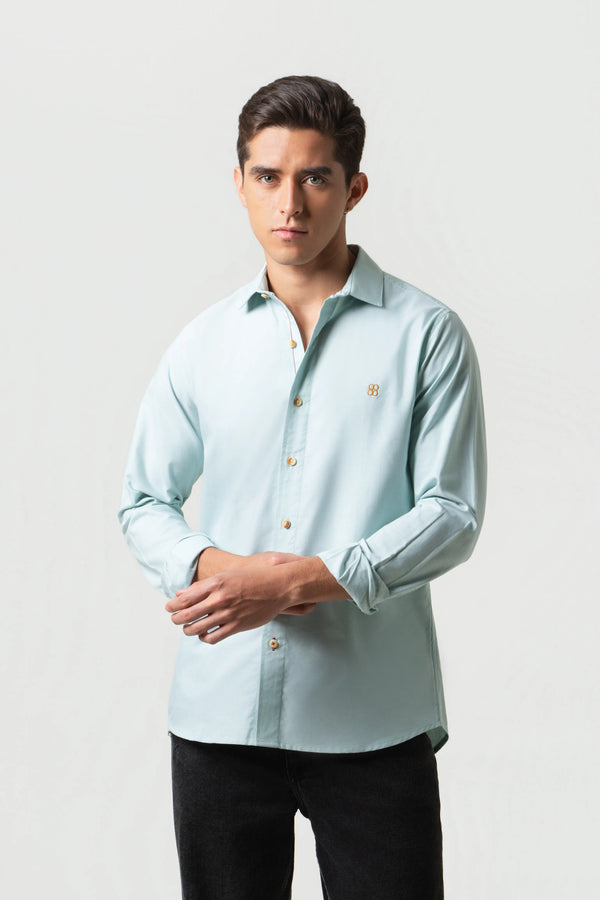 CAMISA MANGA LARGA COLOR VERDE AQUA
