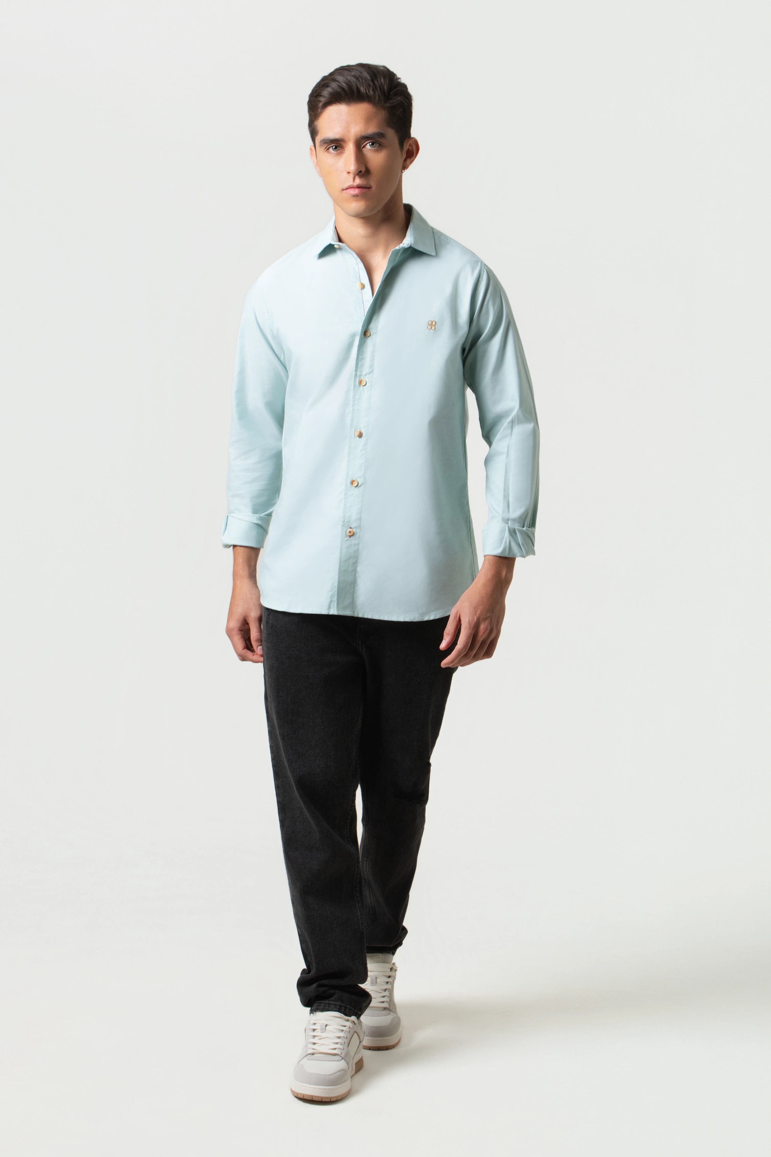 CAMISA MANGA LARGA COLOR VERDE AQUA