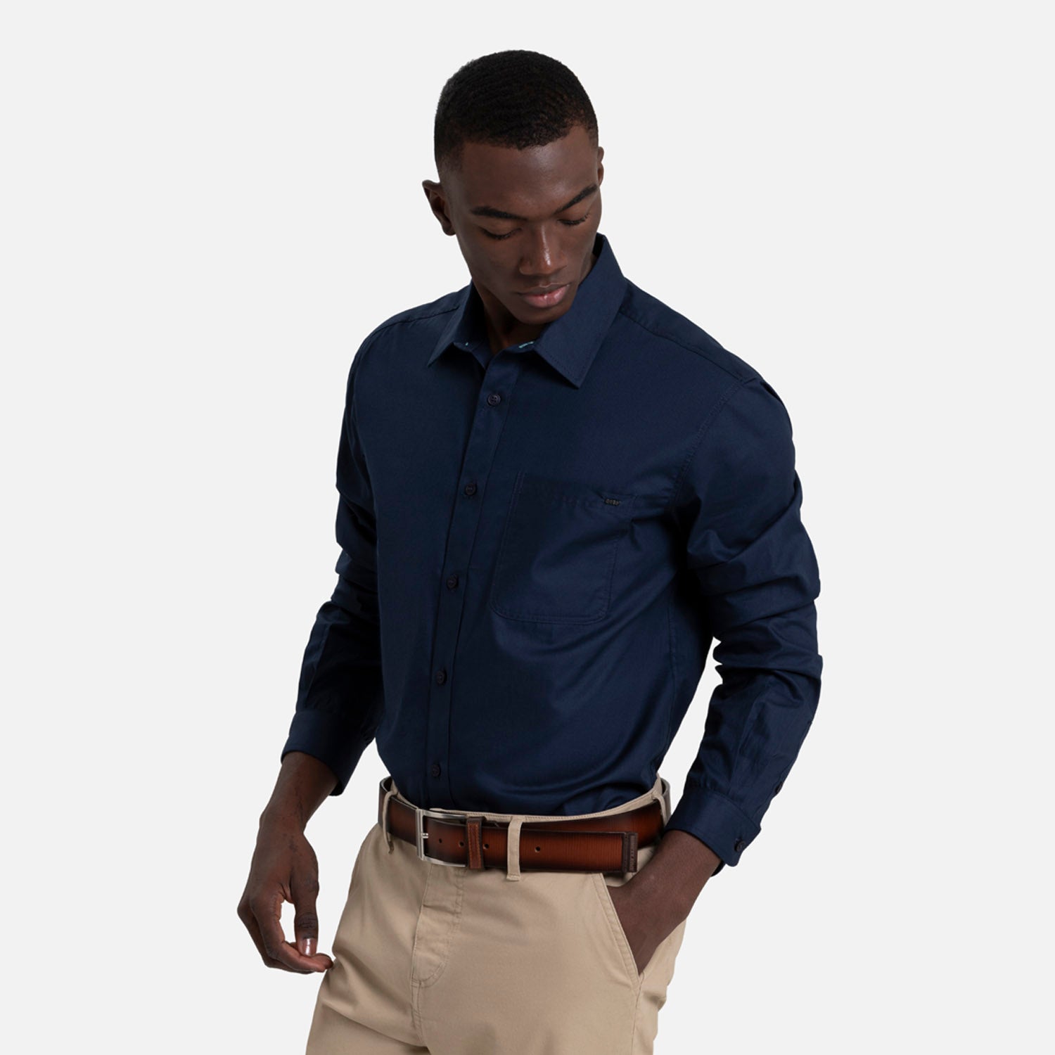 CAMISA MANGA LARGA COLOR AZUL OSCURO