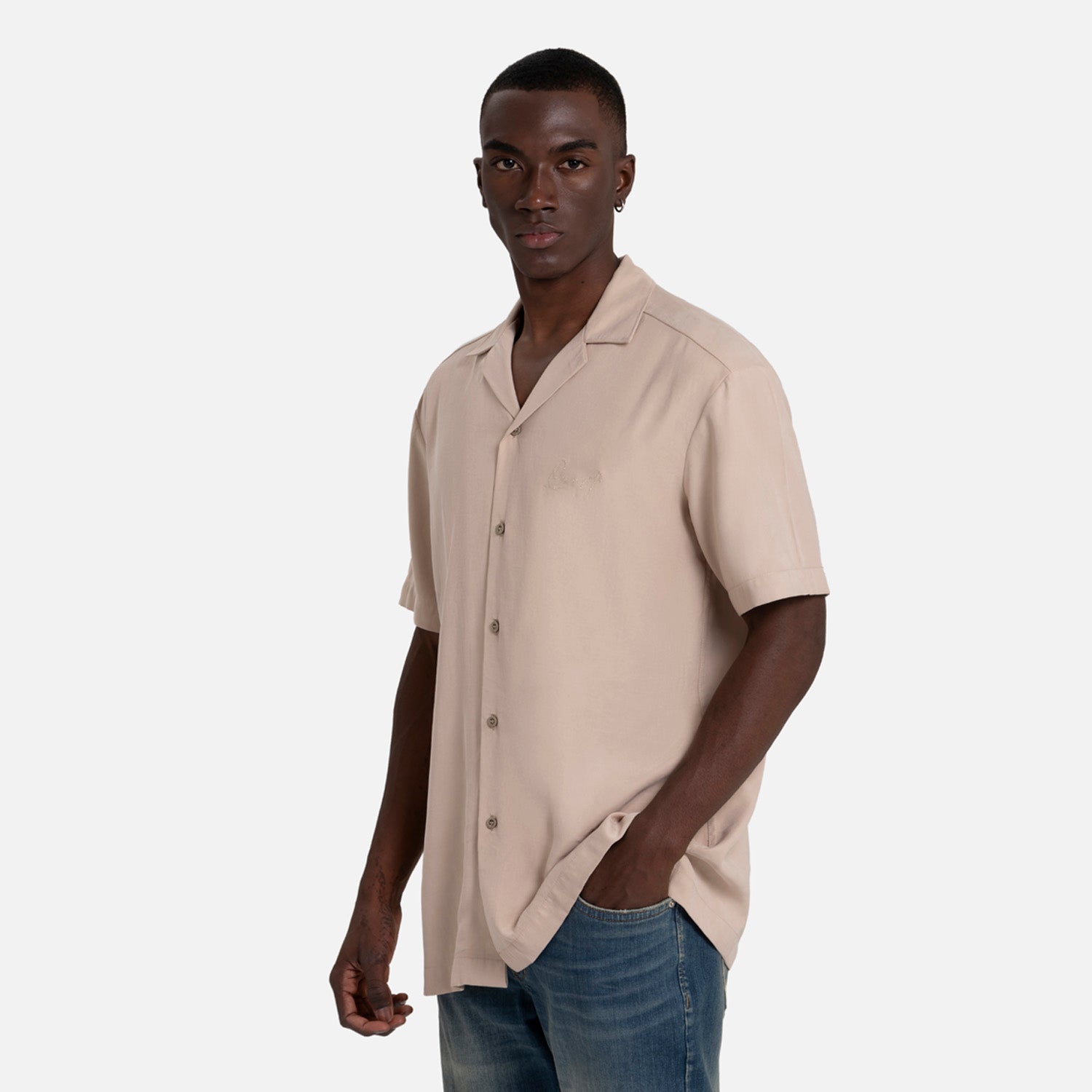 CAMISA MANGA CORTA COLOR BEIGE