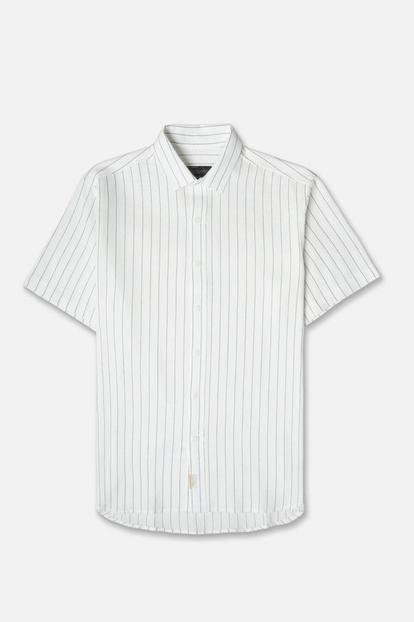 CAMISA MANGA CORTA COLOR IVORY-AZUL OSCURO