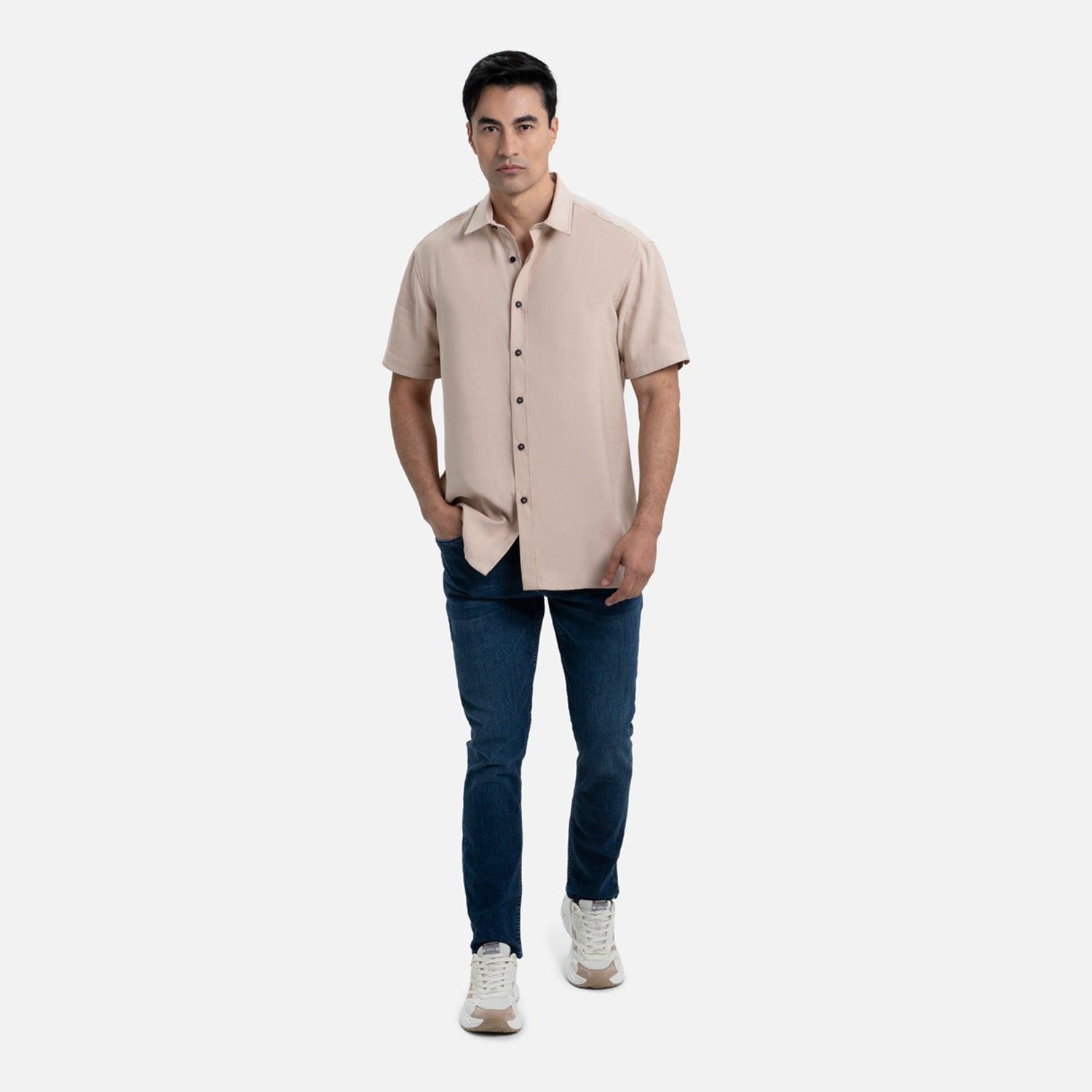 CAMISA MANGA CORTA COLOR BEIGE