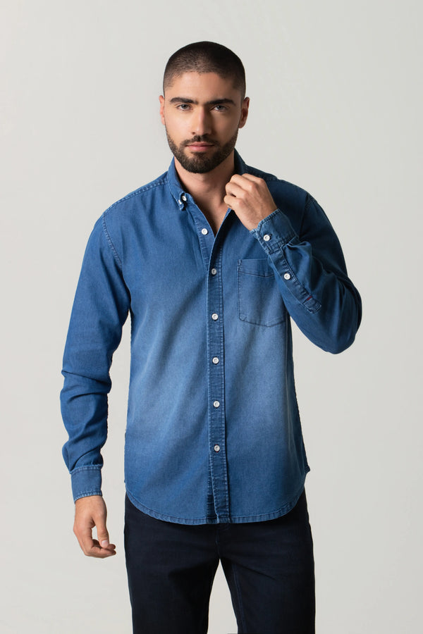 CAMISA MANGA LARGA COLOR AZUL MEDIO