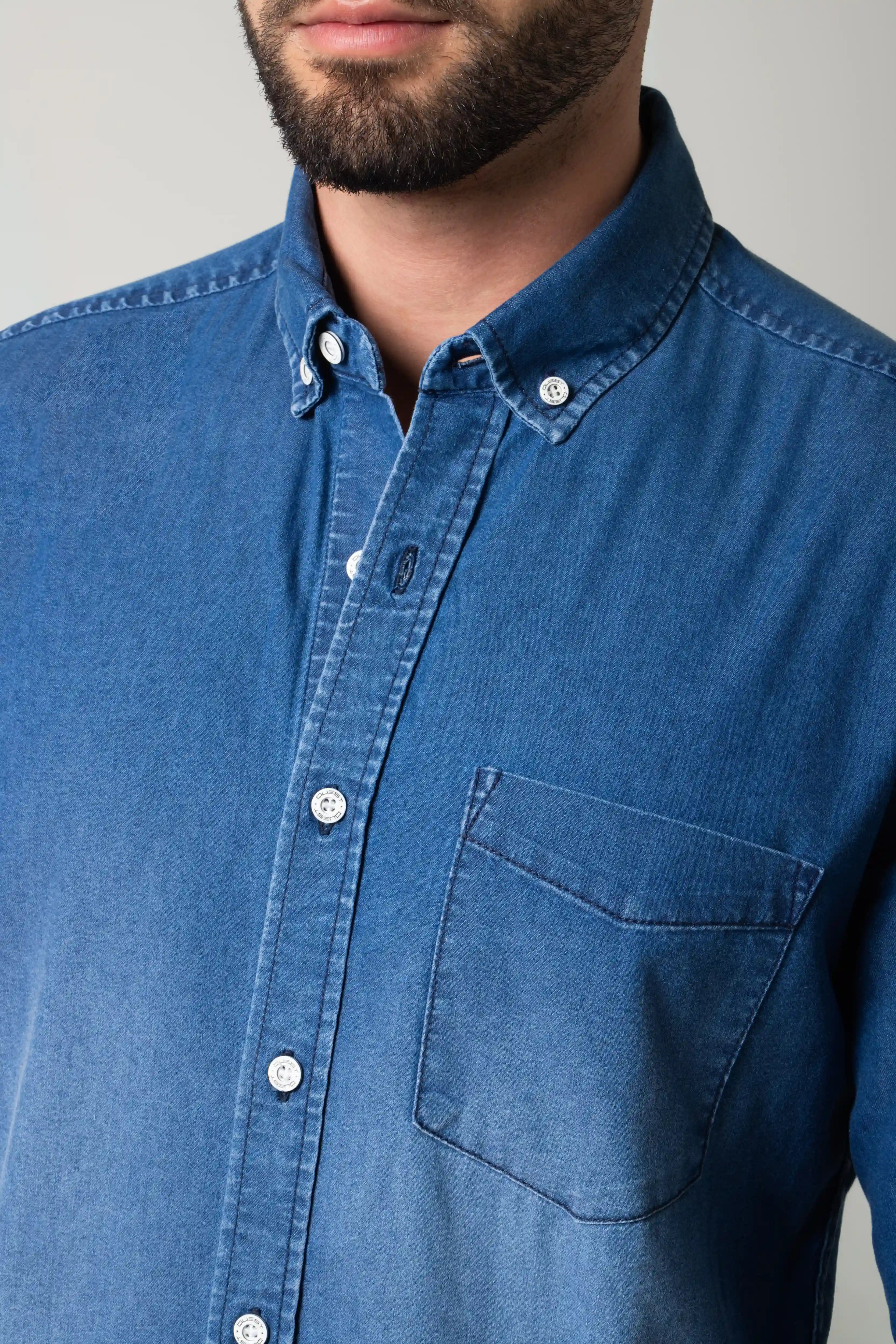 CAMISA MANGA LARGA COLOR AZUL MEDIO