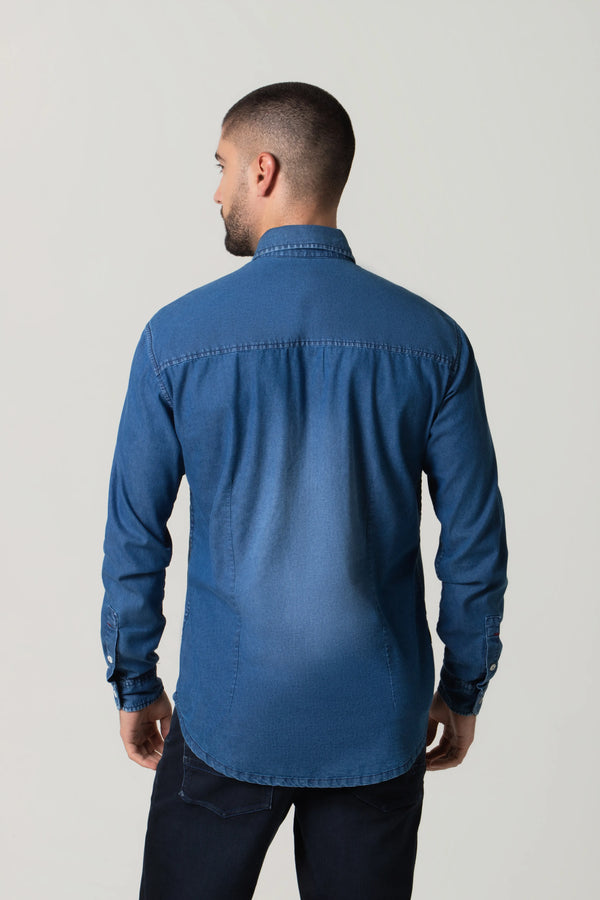 CAMISA MANGA LARGA COLOR AZUL MEDIO