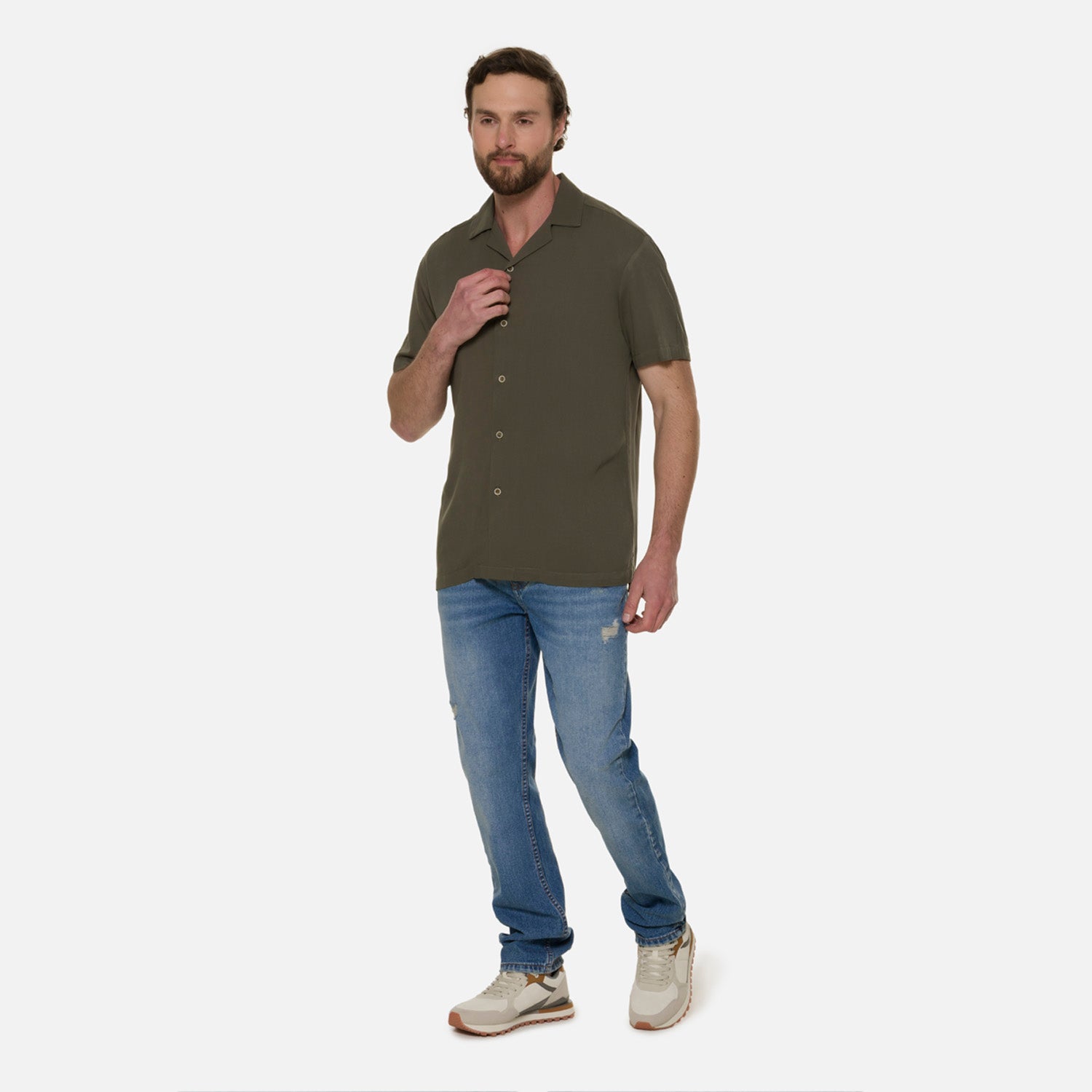 CAMISA MANGA CORTA COLOR VERDE MILITAR