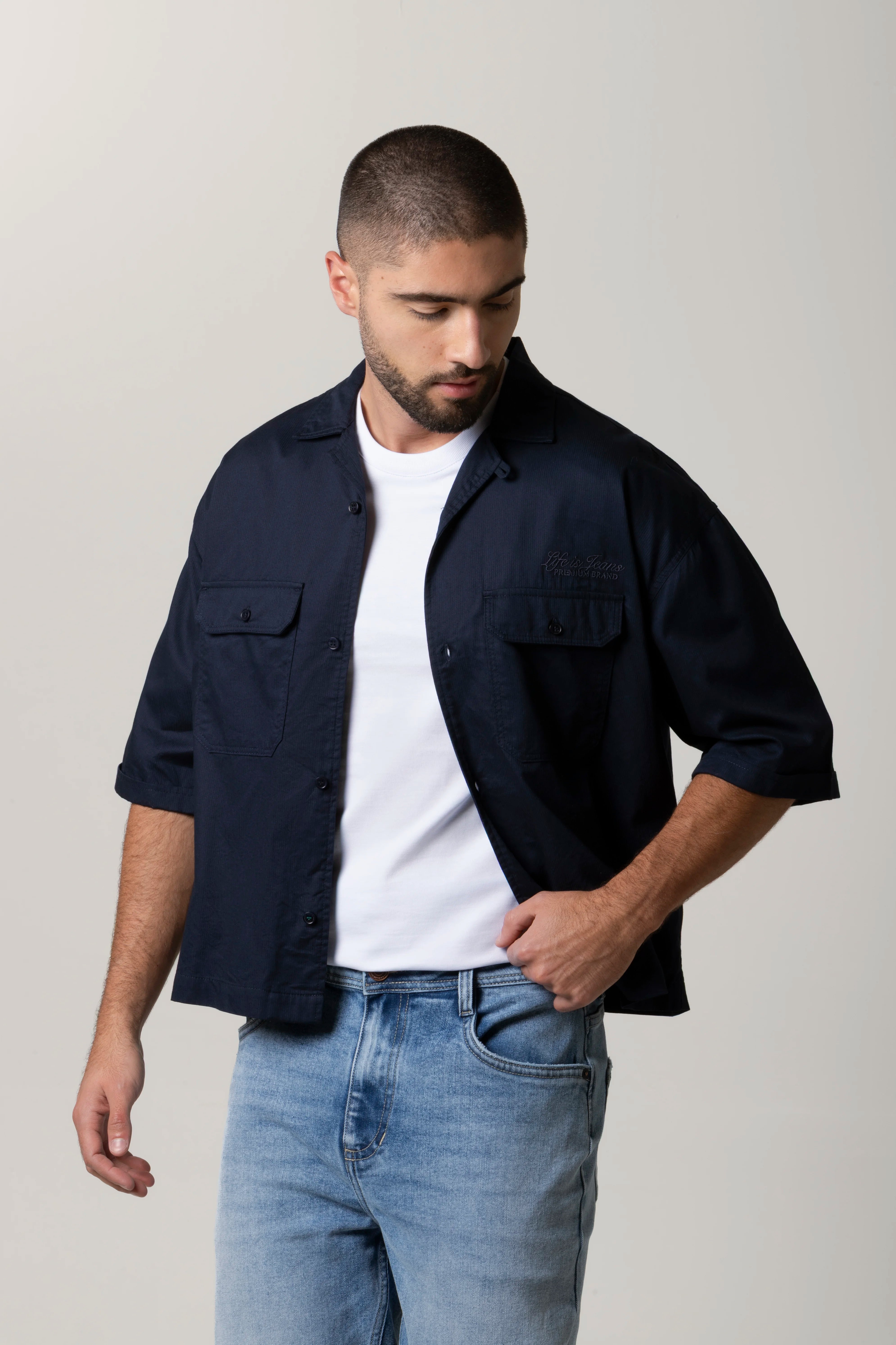 CAMISA MANGA CORTA COLOR AZUL OSCURO