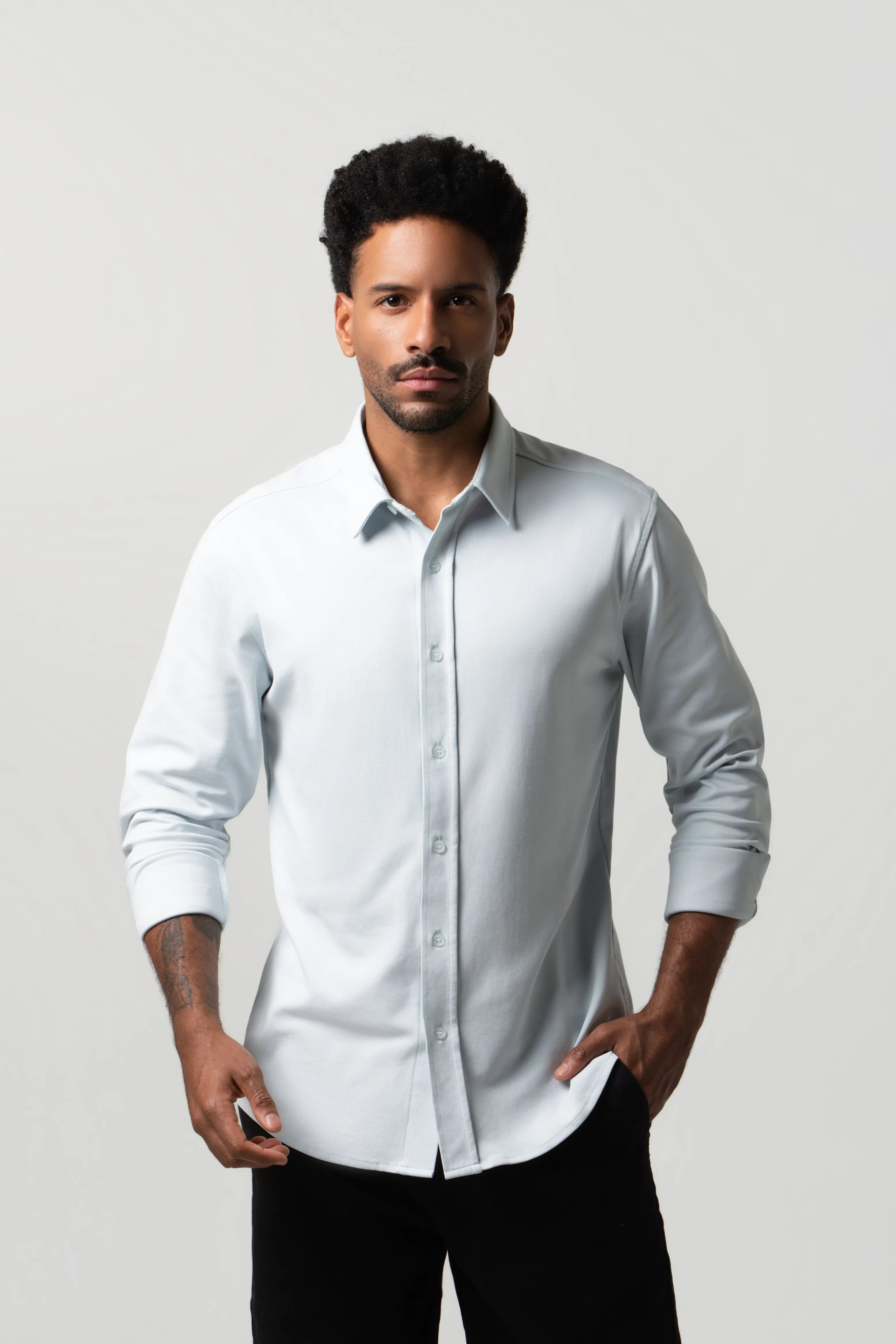CAMISA MANGA LARGA COLOR AZUL BALADA