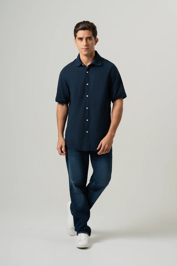 CAMISA MANGA CORTA COLOR AZUL OSCURO