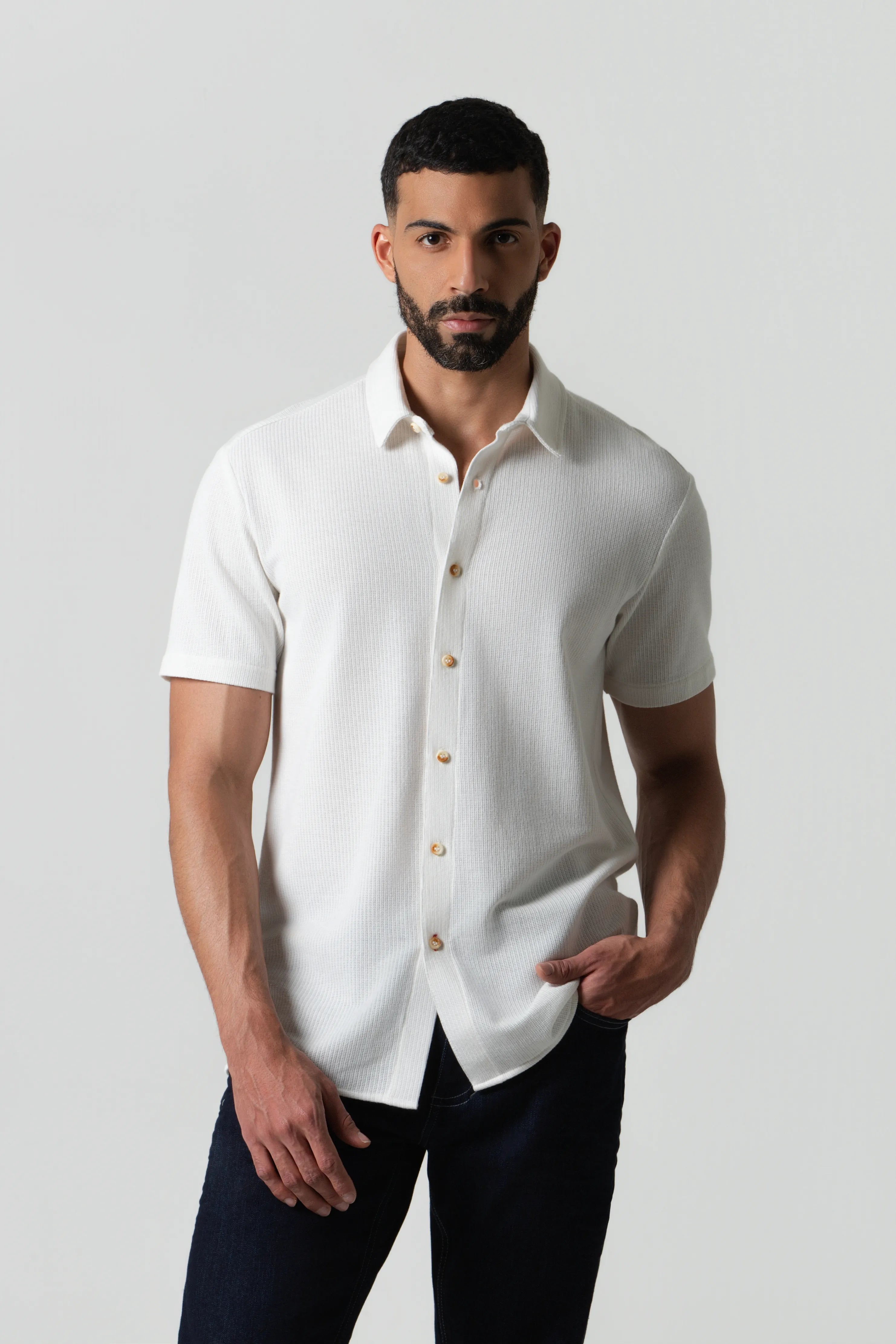 CAMISA MANGA CORTA COLOR IVORY