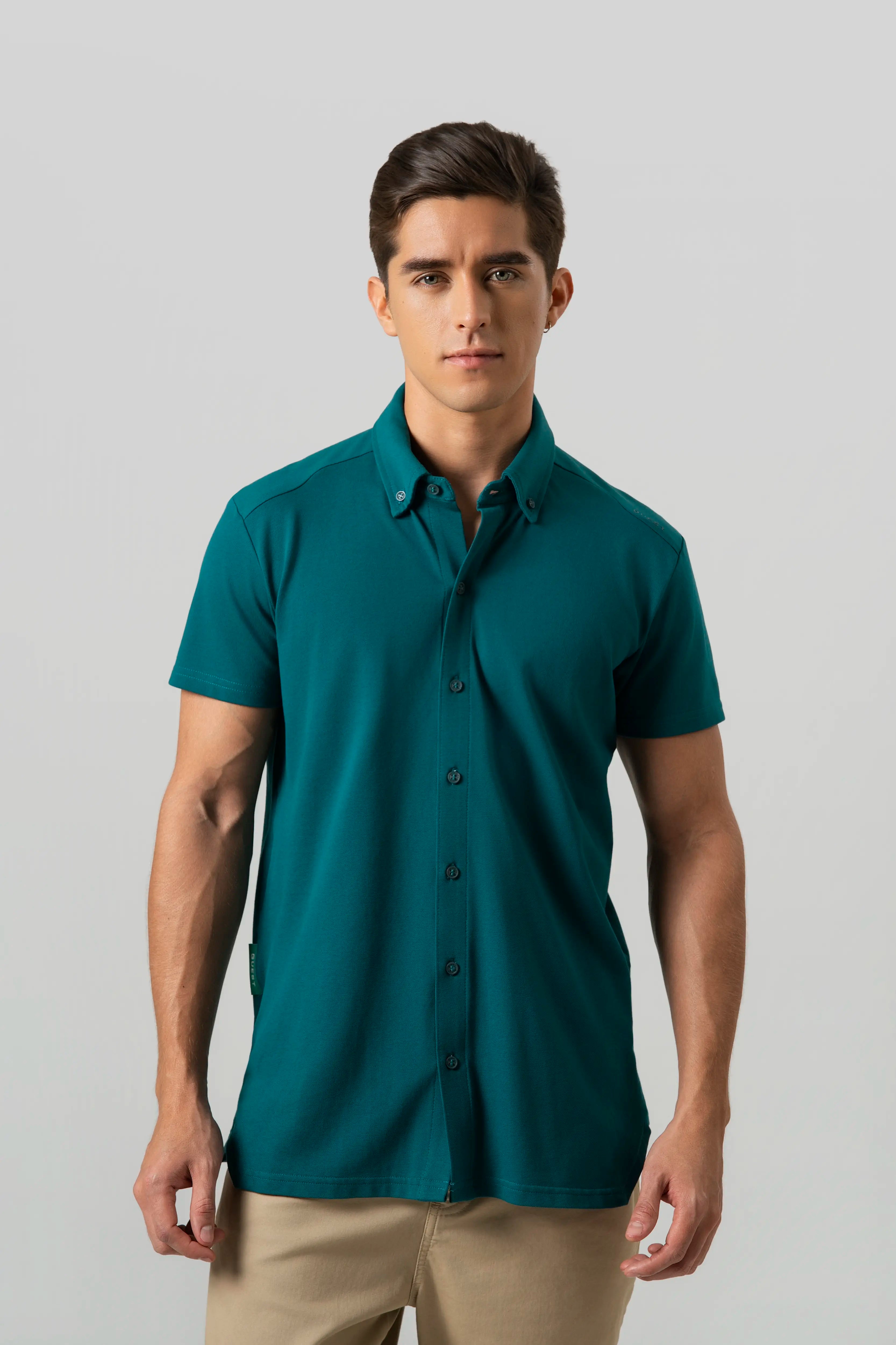 CAMISA MANGA CORTA COLOR VERDE TORMENTA