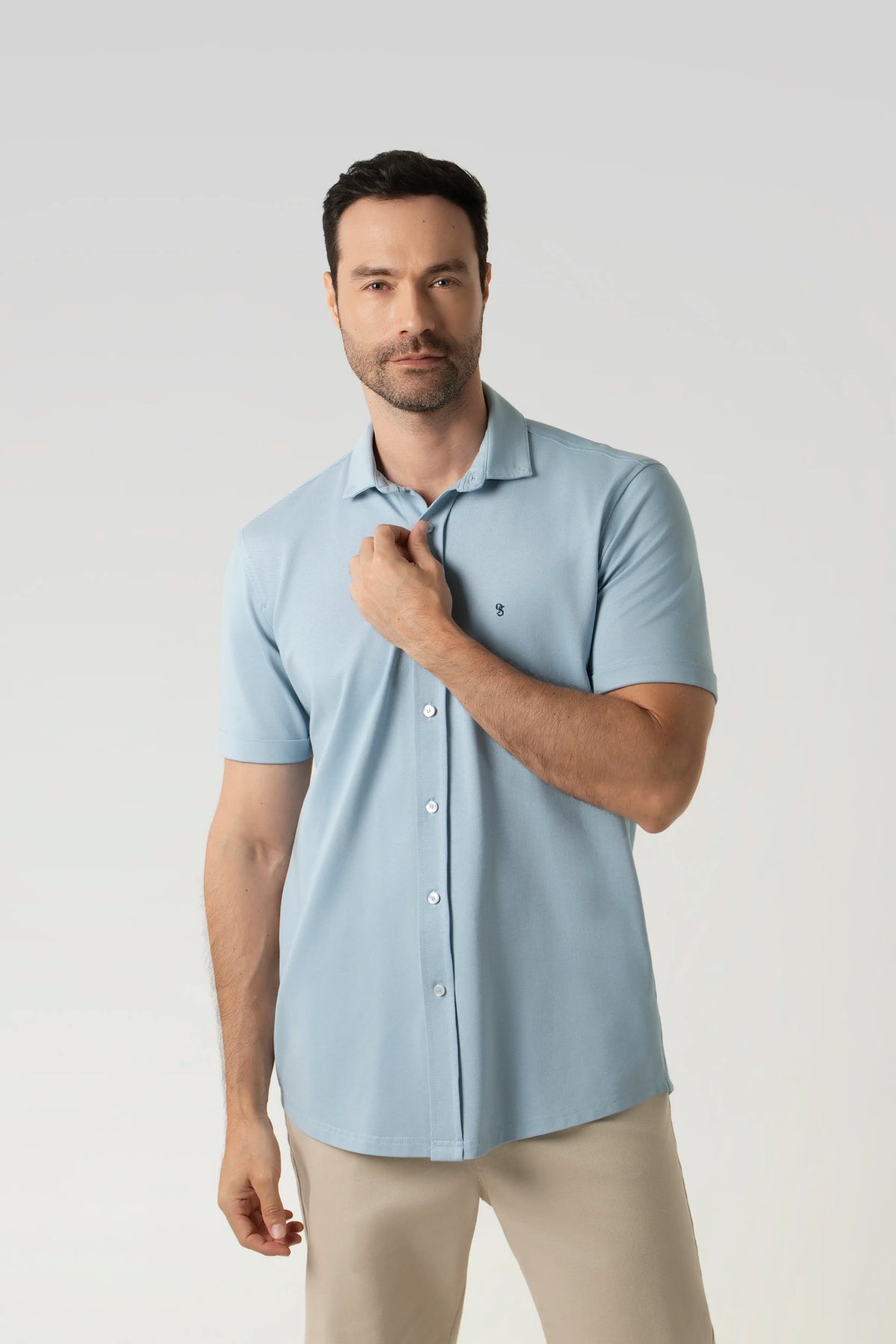 CAMISA MANGA CORTA COLOR AZUL GLACIAR