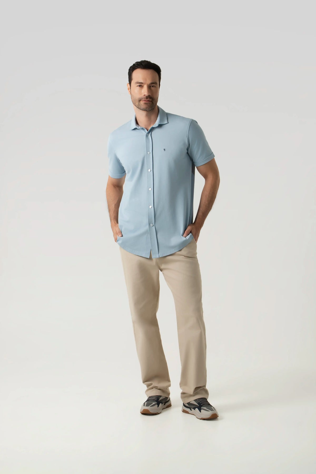 CAMISA MANGA CORTA COLOR AZUL GLACIAR