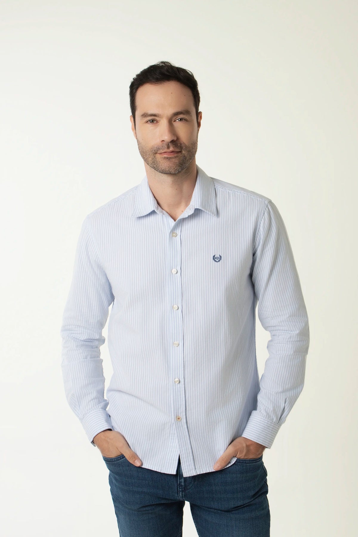 CAMISA MANGA CORTA COLOR BLANCO-AZUL MEDIO