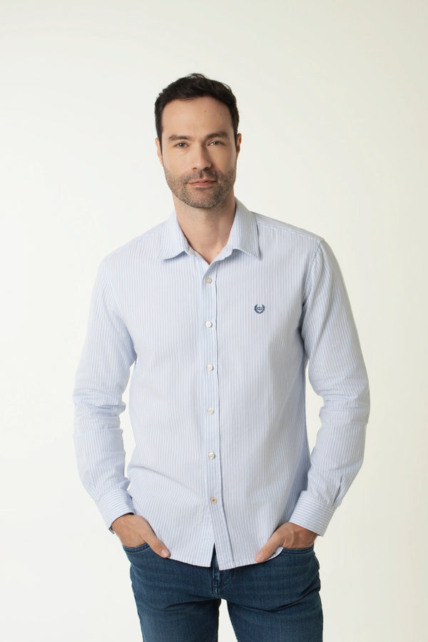 CAMISA MANGA CORTA COLOR BLANCO-AZUL MEDIO