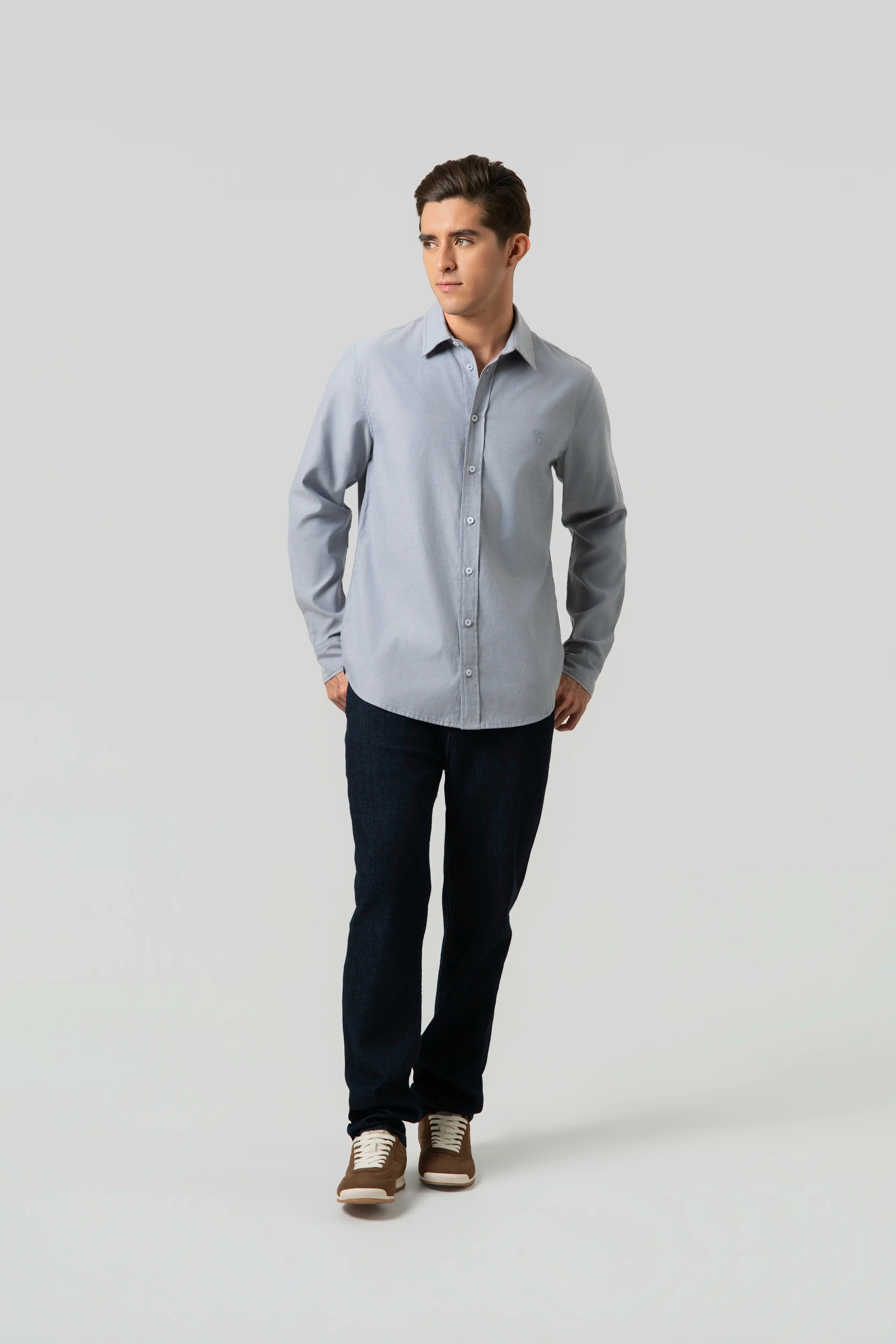 CAMISA MANGA LARGA COLOR AZUL MEDIO