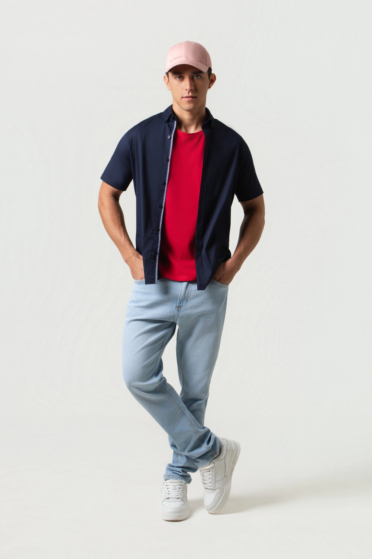 CAMISA SLIM MANGA CORTA COLOR AZUL OSCURO