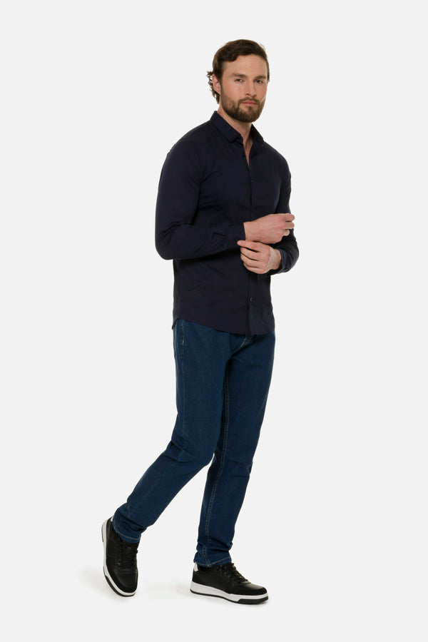 CAMISA SLIM MANGA LARGA COLOR AZUL OSCURO