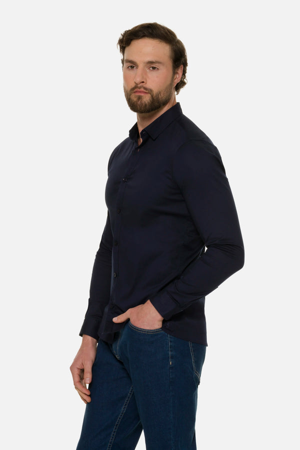 CAMISA SLIM MANGA LARGA COLOR AZUL OSCURO