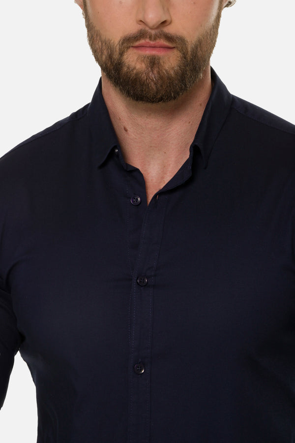 CAMISA SLIM MANGA LARGA COLOR AZUL OSCURO