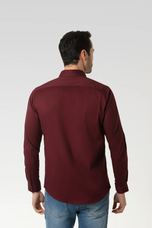 CAMISA SLIM MANGA LARGA COLOR VINOTINTO