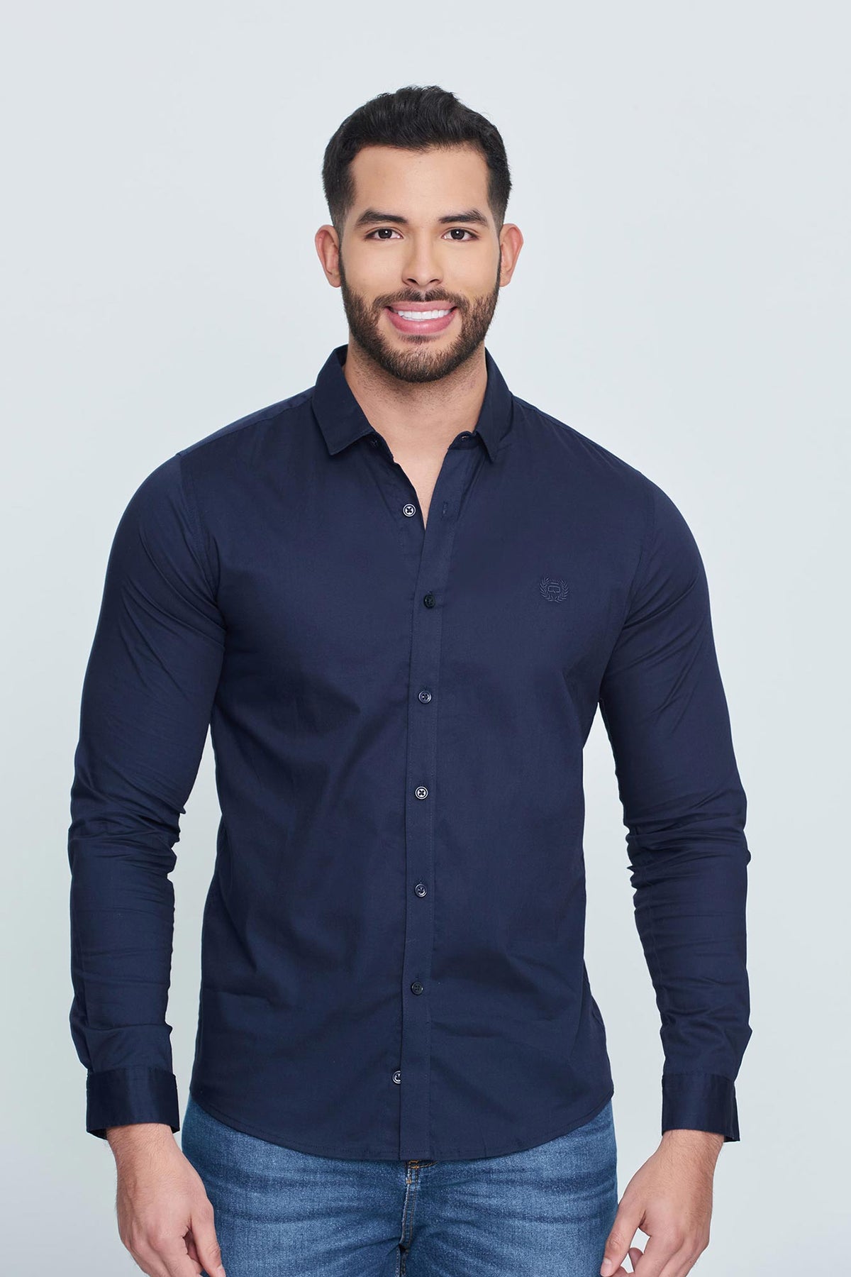 CAMISA SLIM MANGA LARGA COLOR AZUL OSCURO