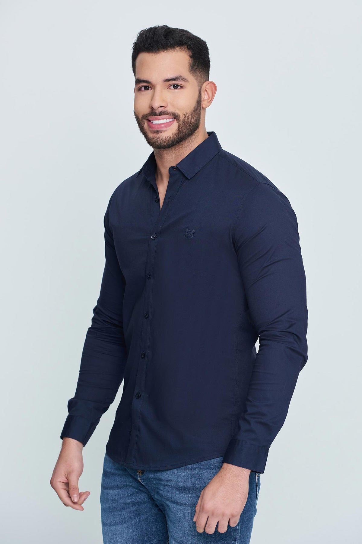CAMISA SLIM MANGA LARGA COLOR AZUL OSCURO