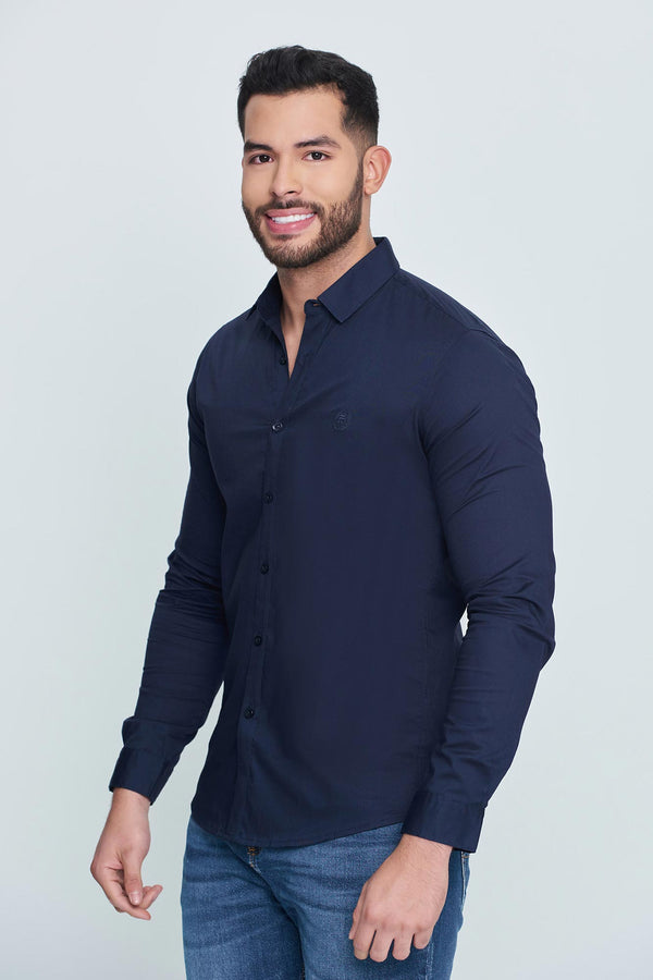 CAMISA SLIM MANGA LARGA COLOR AZUL OSCURO