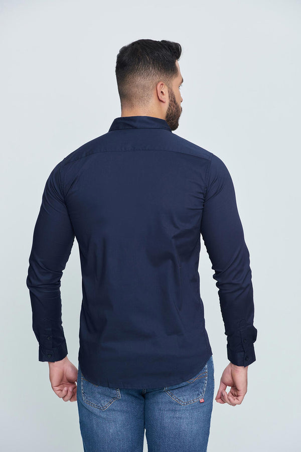CAMISA SLIM MANGA LARGA COLOR AZUL OSCURO