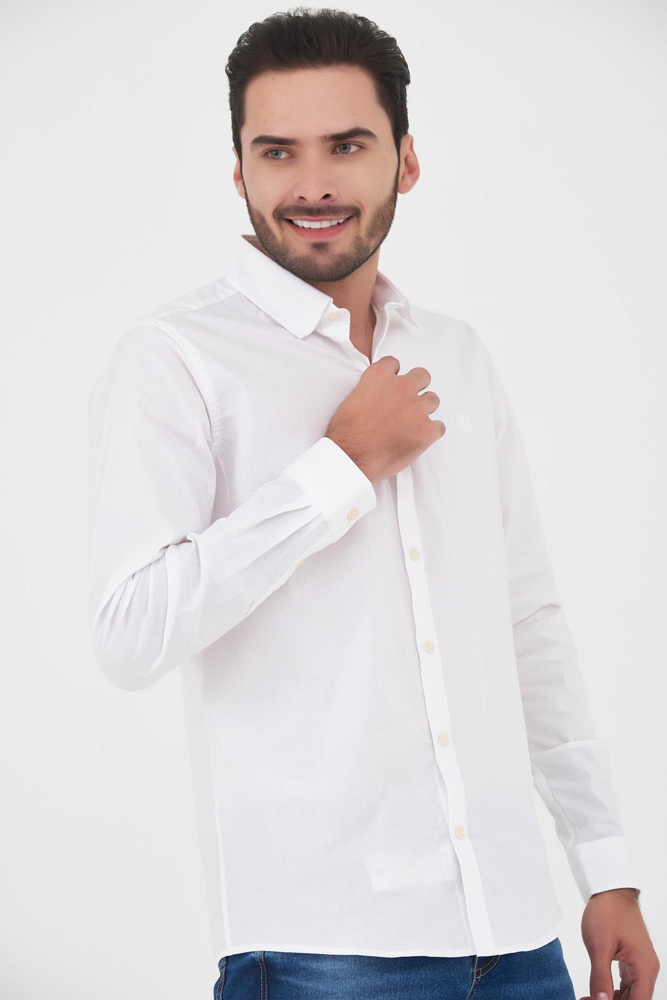 CAMISA SLIM MANGA LARGA COLOR BLANCO OPTICO