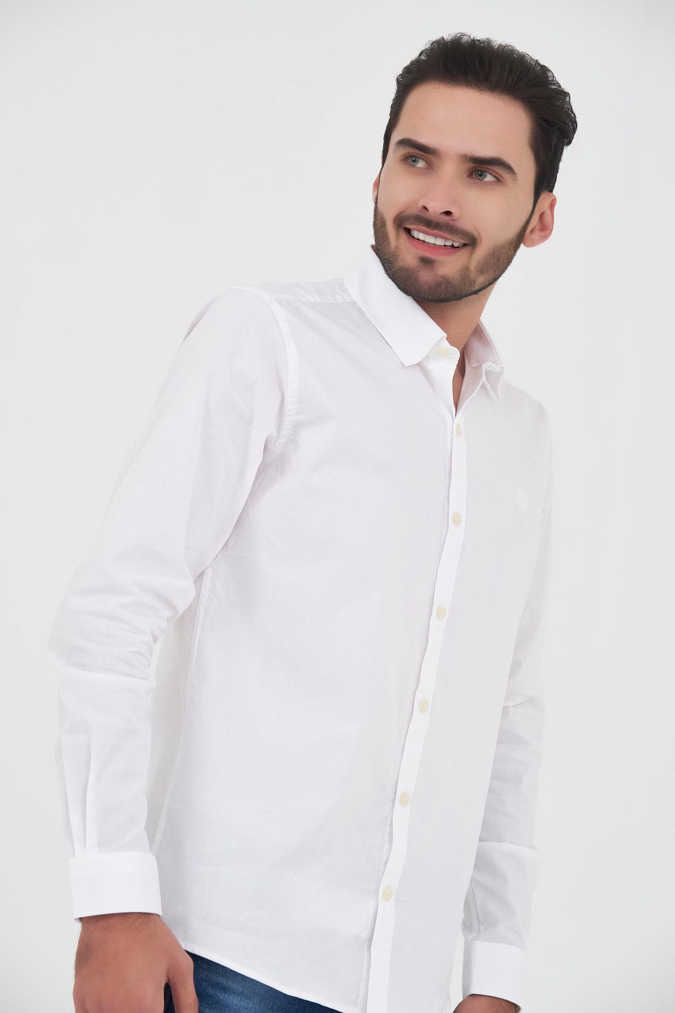 CAMISA SLIM MANGA LARGA COLOR BLANCO OPTICO