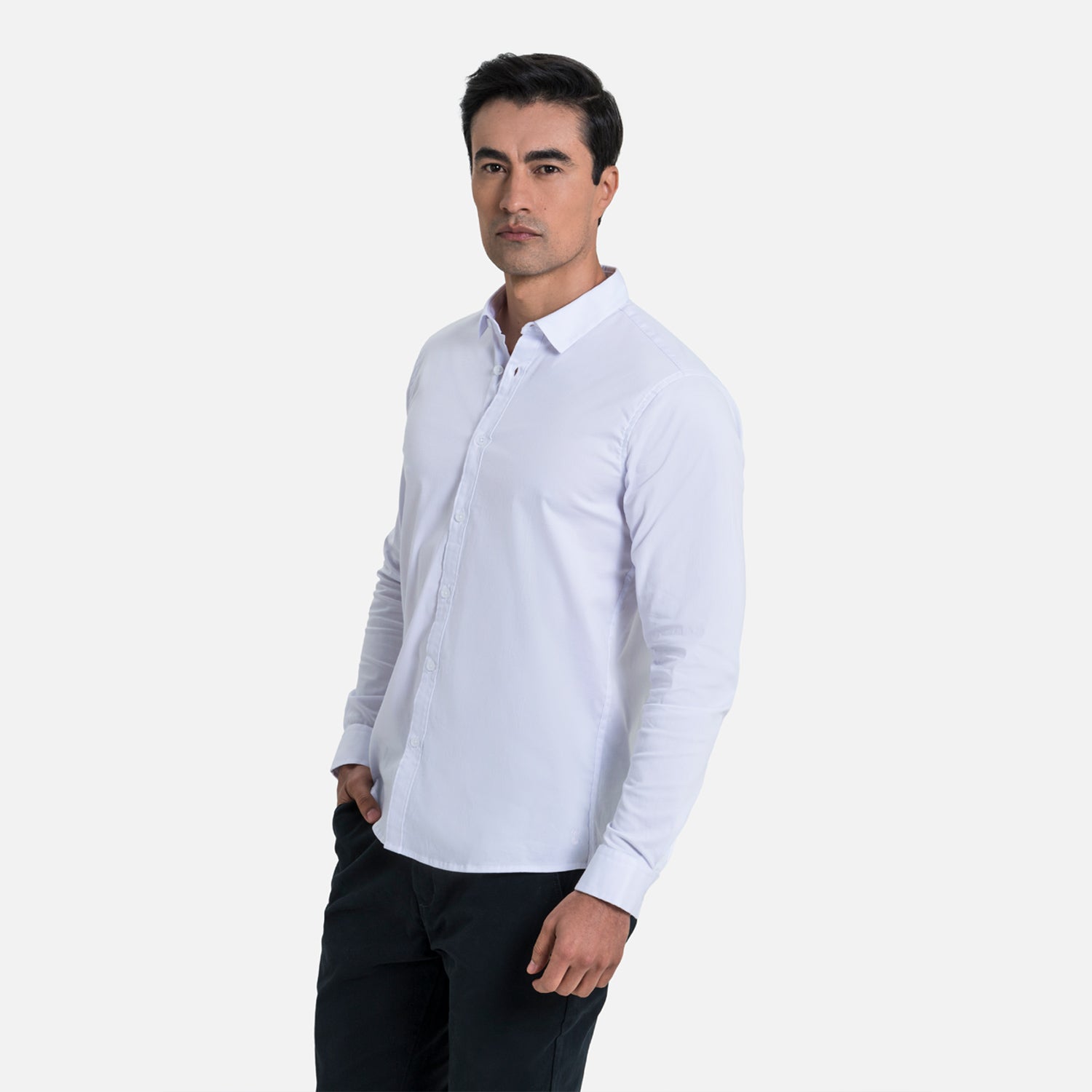 CAMISA SLIM MANGA LARGA COLOR BLANCO OPTICO