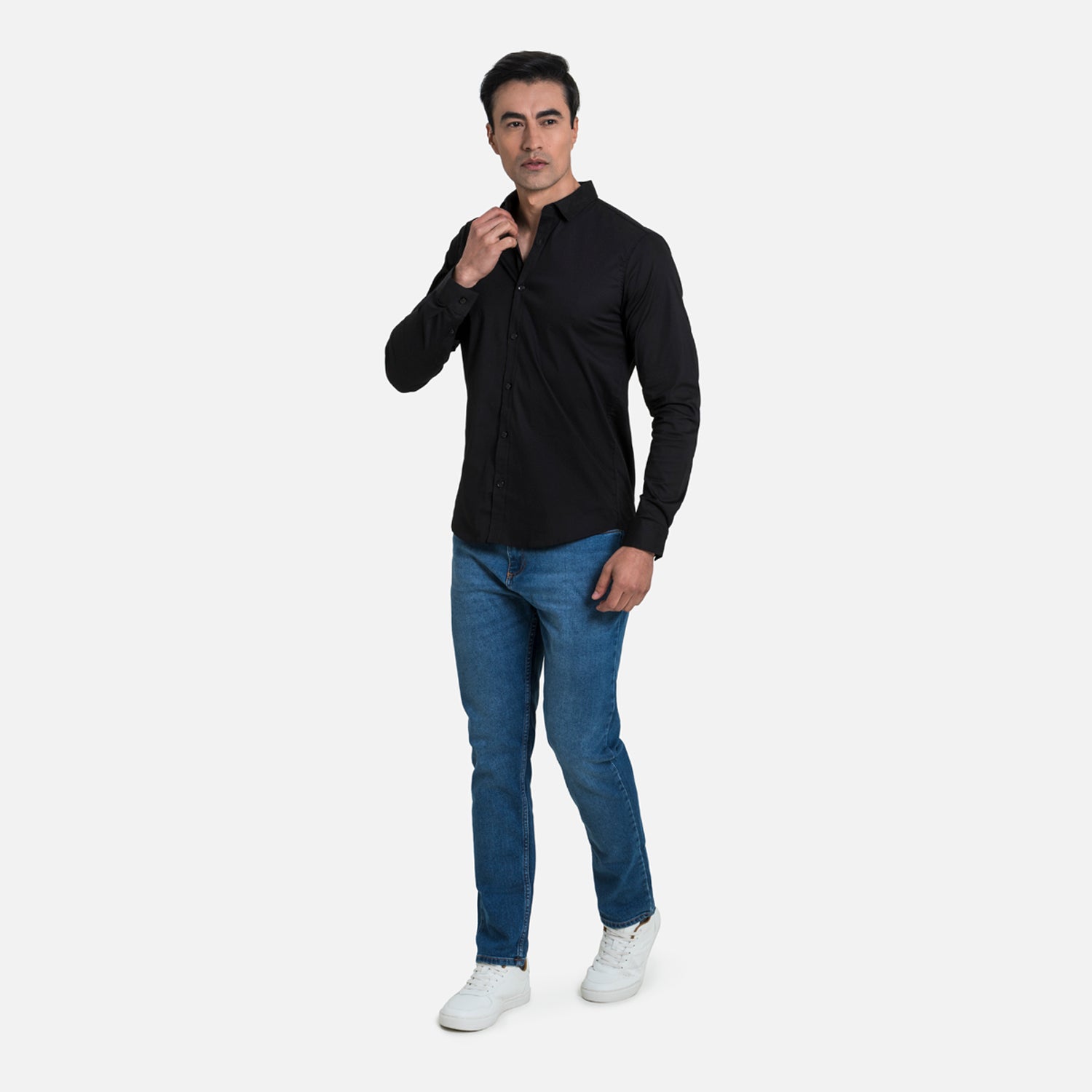 CAMISA SLIM MANGA LARGA COLOR NEGRO