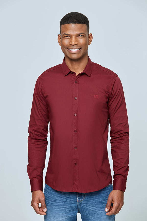 CAMISA SLIM MANGA LARGA COLOR VINOTINTO