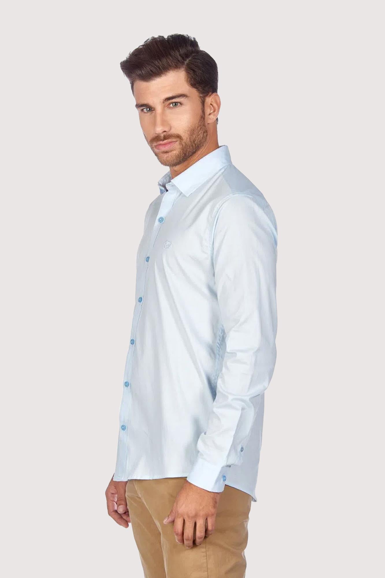 CAMISA SLIM MANGA LARGA COLOR AZUL CLARO