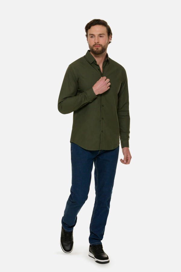 CAMISA MANGA LARGA COLOR VERDE MILITAR