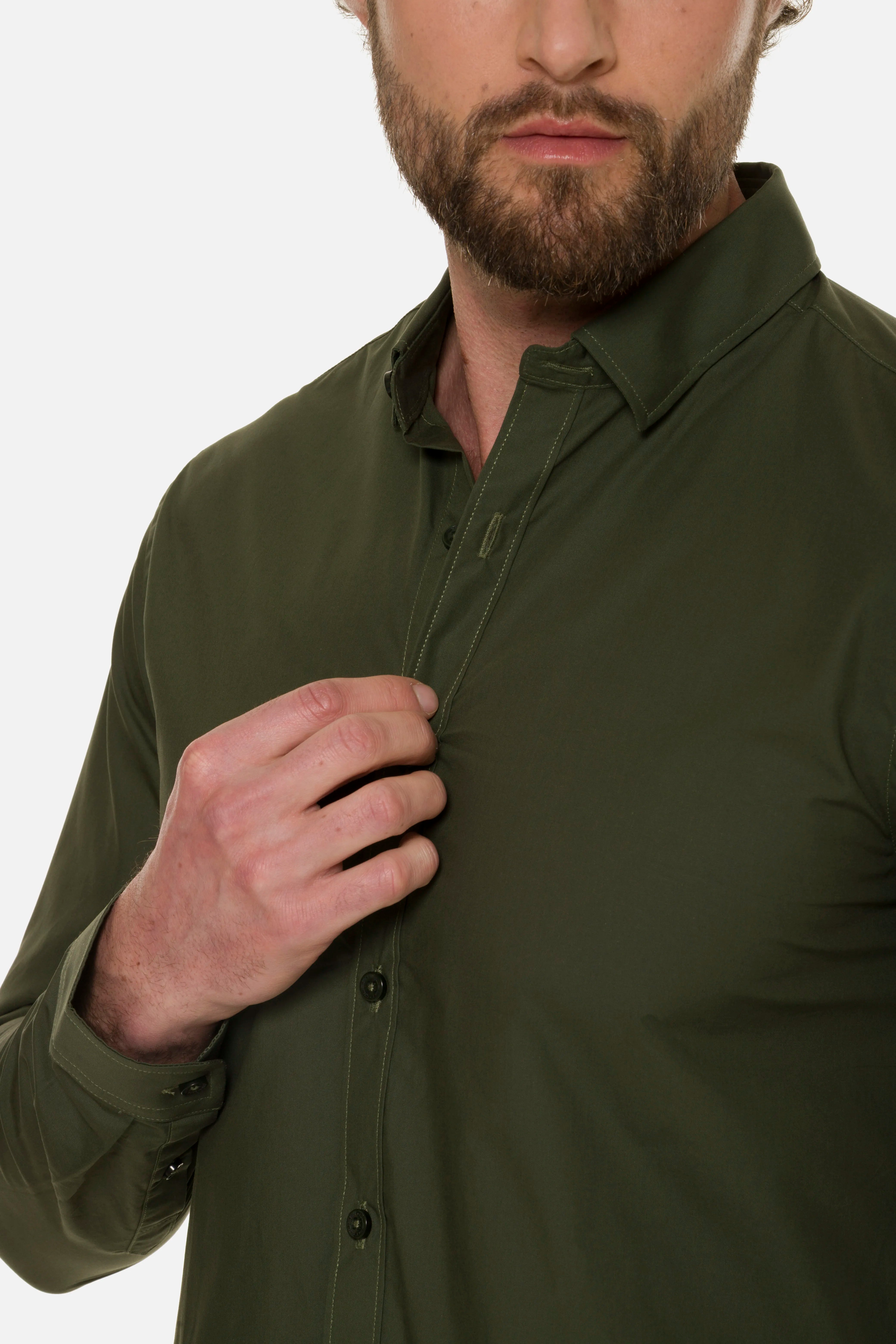 CAMISA MANGA LARGA COLOR VERDE MILITAR