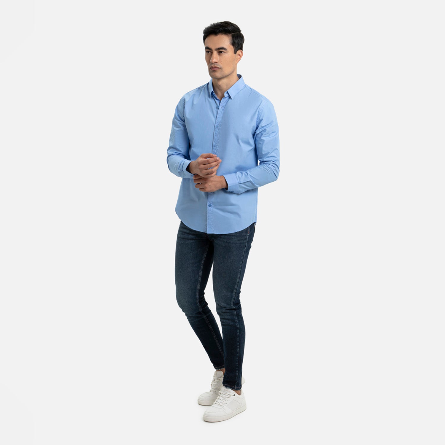 CAMISA MANGA LARGA COLOR AZUL MEDIO