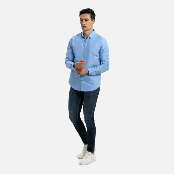 CAMISA MANGA LARGA COLOR AZUL MEDIO