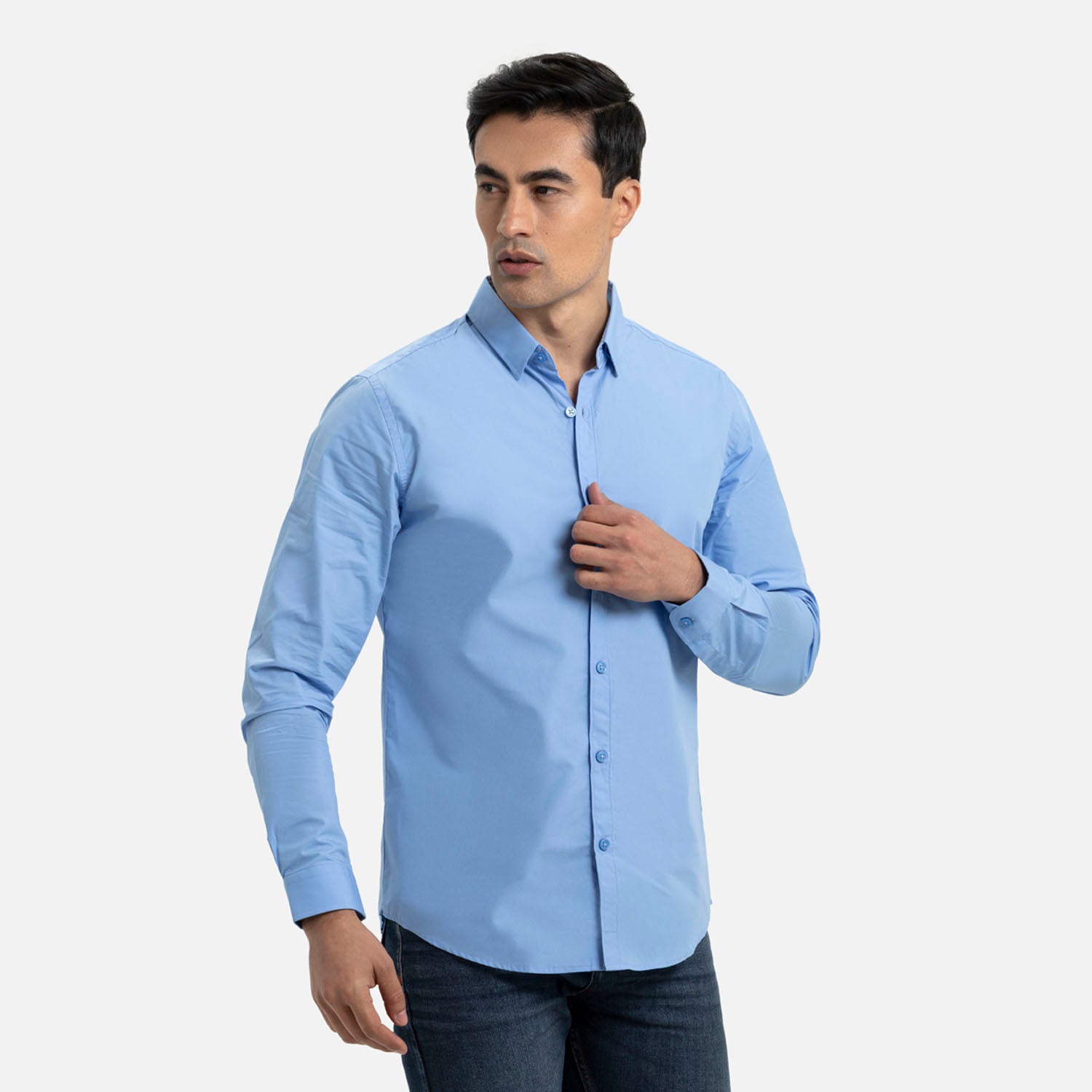 CAMISA MANGA LARGA COLOR AZUL MEDIO