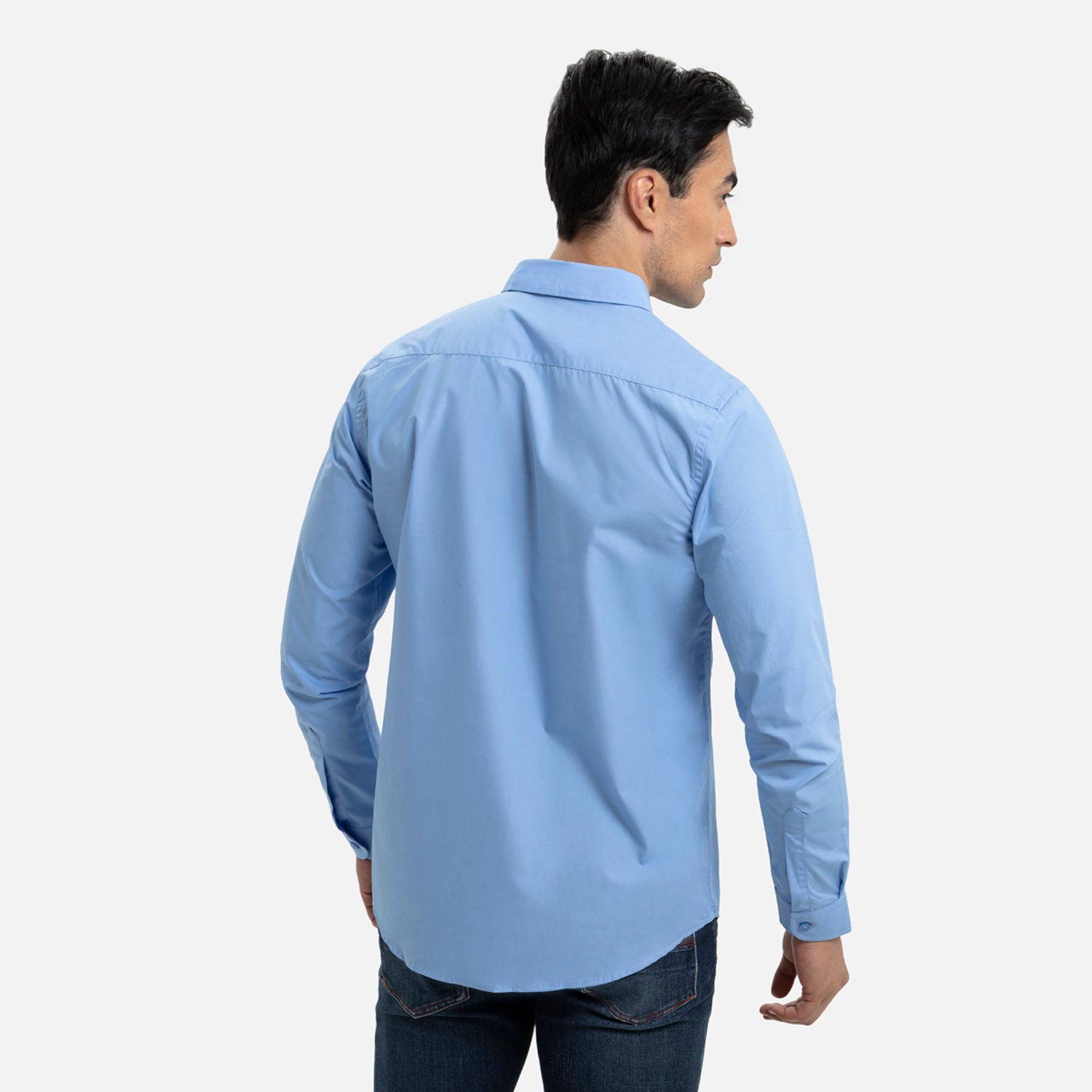 CAMISA MANGA LARGA COLOR AZUL MEDIO
