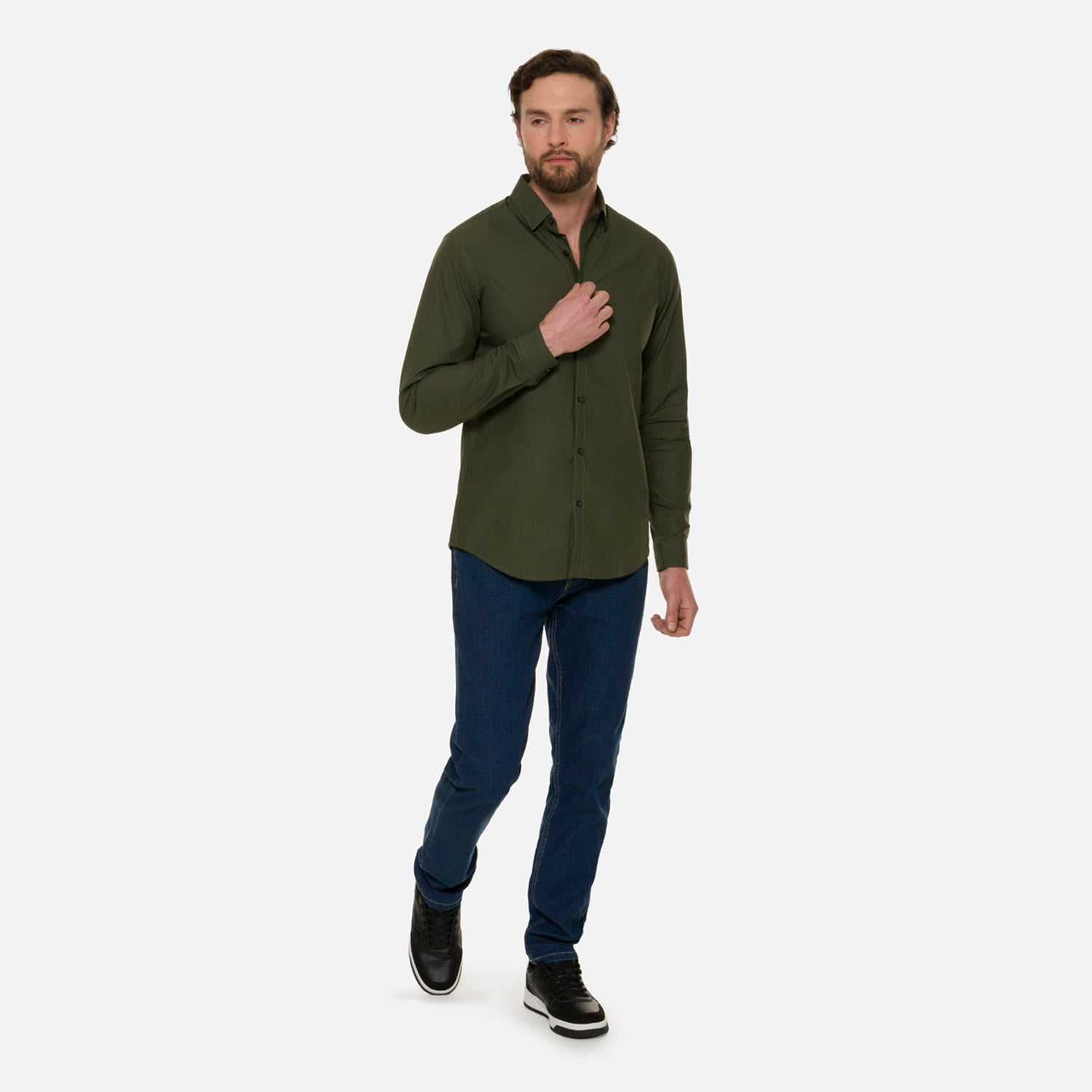 CAMISA MANGA LARGA COLOR VERDE MILITAR