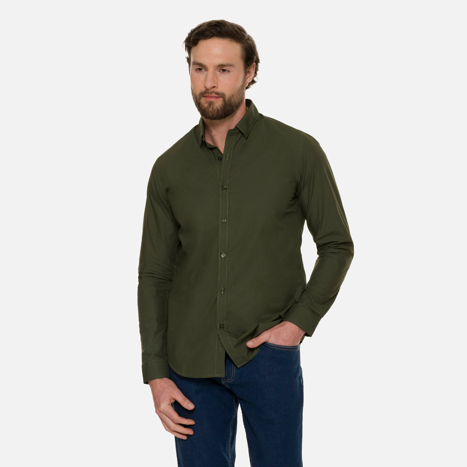 CAMISA MANGA LARGA COLOR VERDE MILITAR