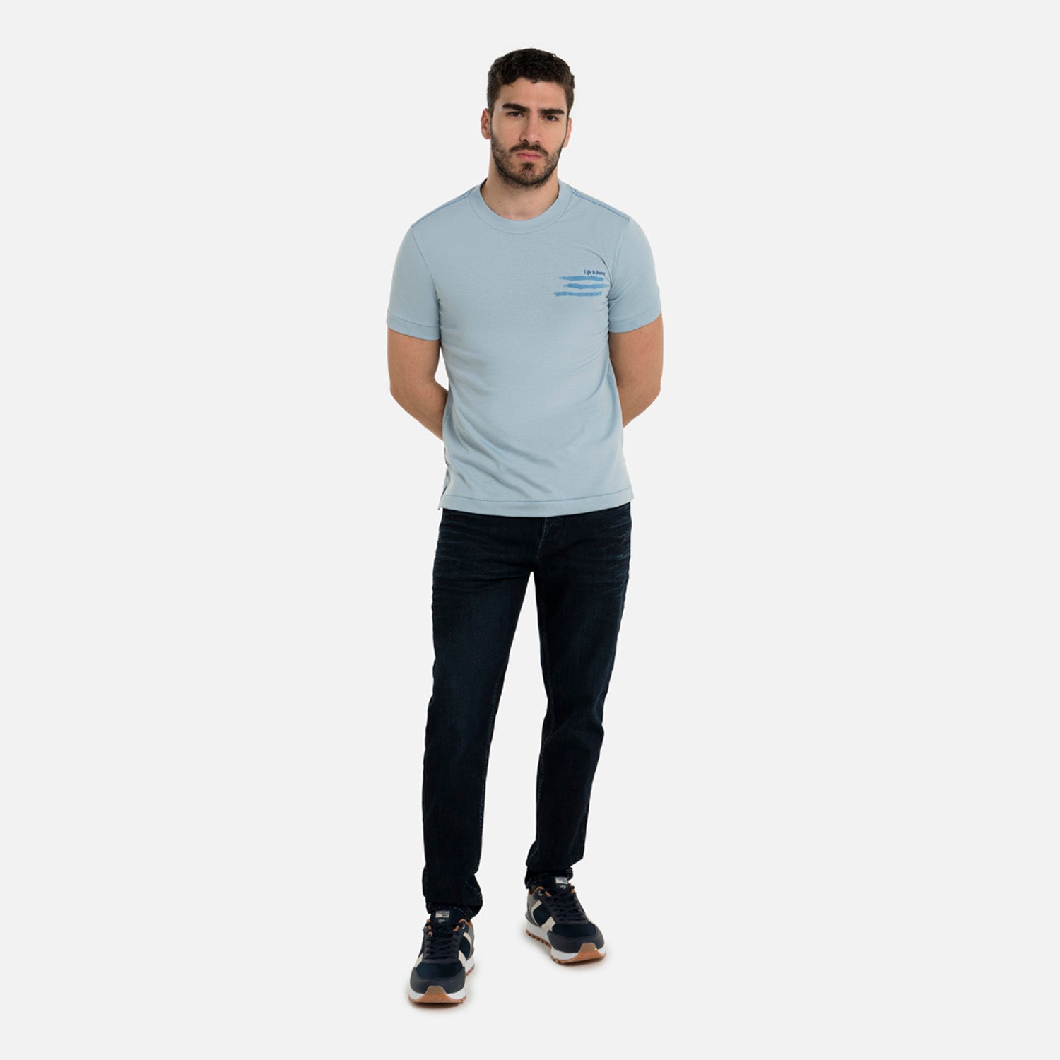 CAMISETA MANGA CORTA COLOR AZUL NIEBLA