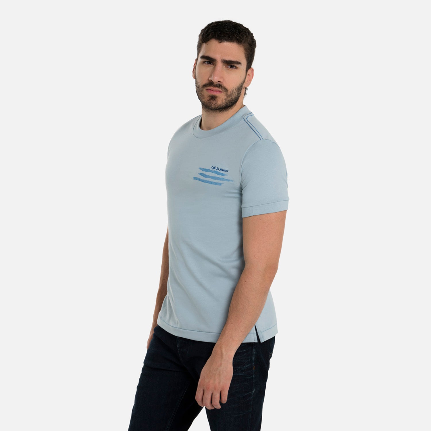 CAMISETA MANGA CORTA COLOR AZUL NIEBLA